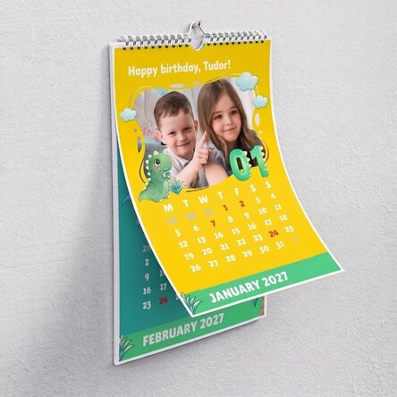 Personalised calendar for children with photos and text - Dino