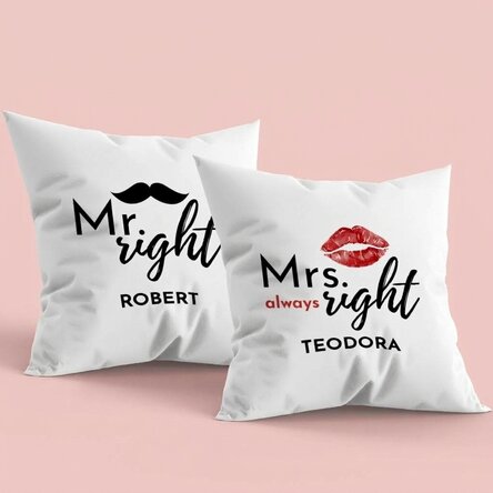 2 darab személyre szabott párna szöveggel - Mr & Mrs Right