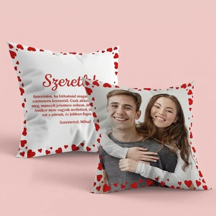 Személyre szabott párna fotóval és üzenettel mindkét oldalon - Love