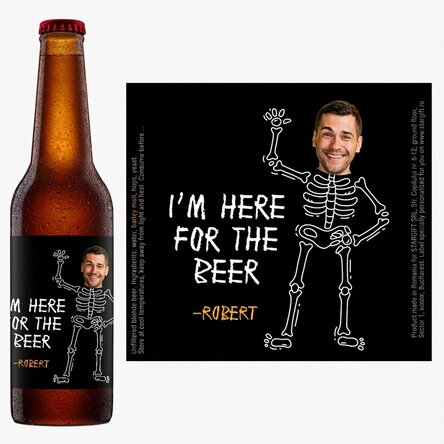Personalised beer with a photo and message - Here for the beer