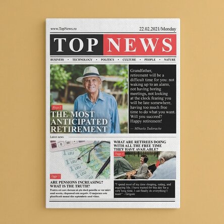 Personalised canvas painting with a photo and text - Retirement, news of the day