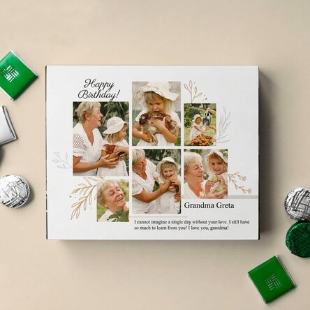 Personalised box of chocolates with 6 photos and message