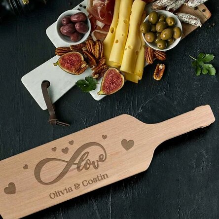 Personalised bottle-shaped cheese chopping board - Love