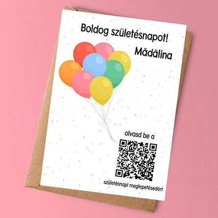 Személyre szabott kártya szöveggel és QR-kóddal – Fedezze fel a meglepetést!