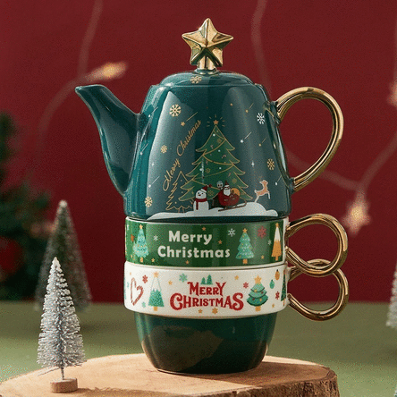Christmas gift set of 2 mugs and teapot