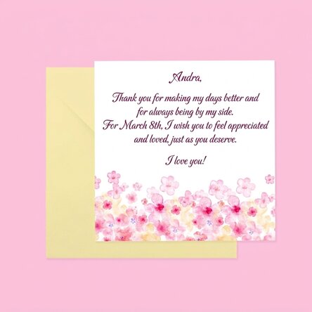 Personalised square card with text - Flowers