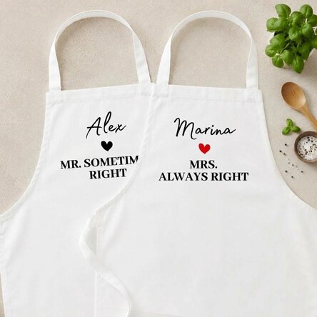 Personalised aprons for couples – Mrs & Mr Right