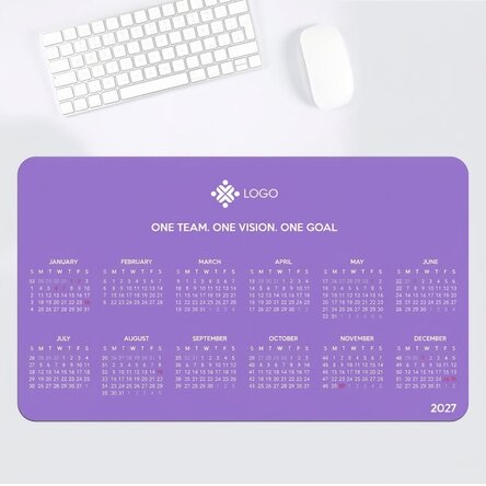 Customised XXL mouse mat with a calendar, message and logo