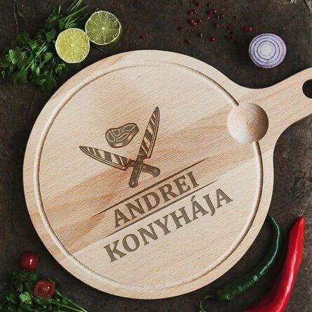 Kerek vágódeszka egyedi fogantyúval - Kések