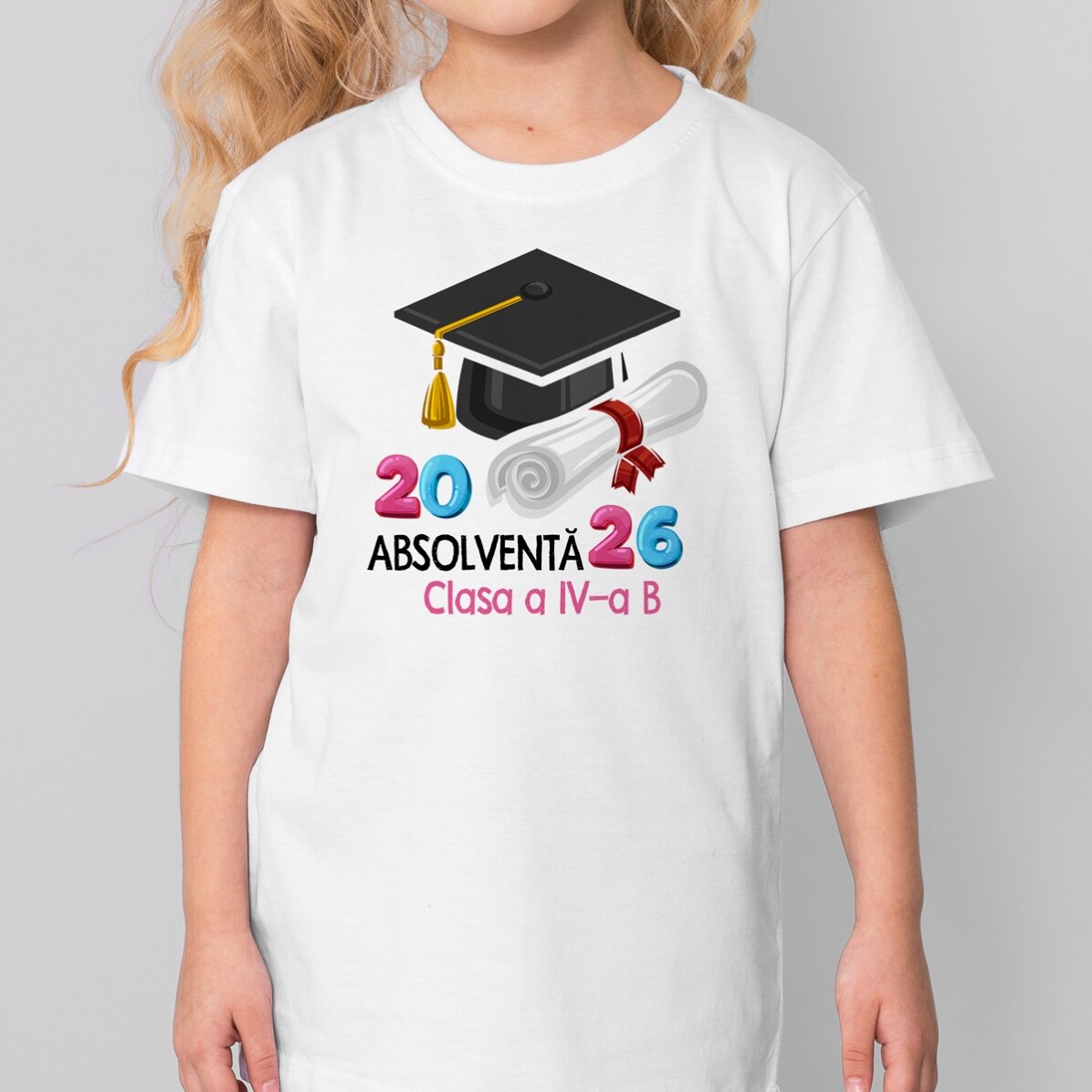 Tricou din bumbac pentru copii personalizat cu mesaj - Absolvent 