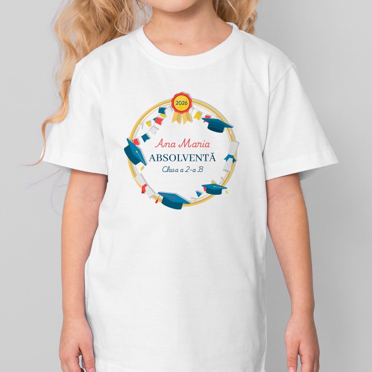 Tricou din bumbac pentru copii personalizat cu mesaj - Absolvire