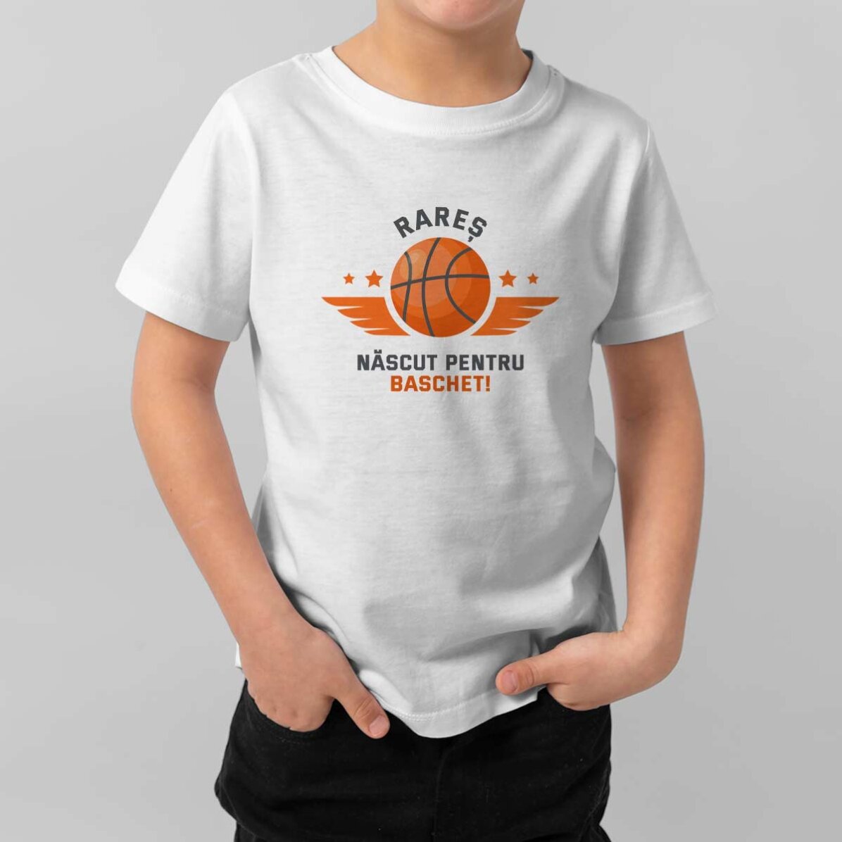 Tricou din bumbac pentru copii personalizat cu mesaj - Baschet