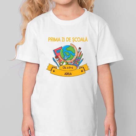 Tricou din bumbac pentru copii personalizat cu mesaj - Prima zi de școală
