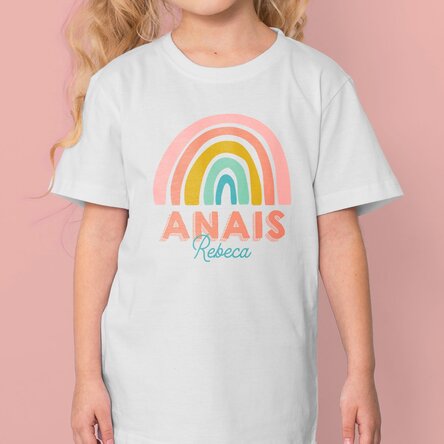 Tricou din bumbac pentru copii personalizat cu nume - Curcubeu