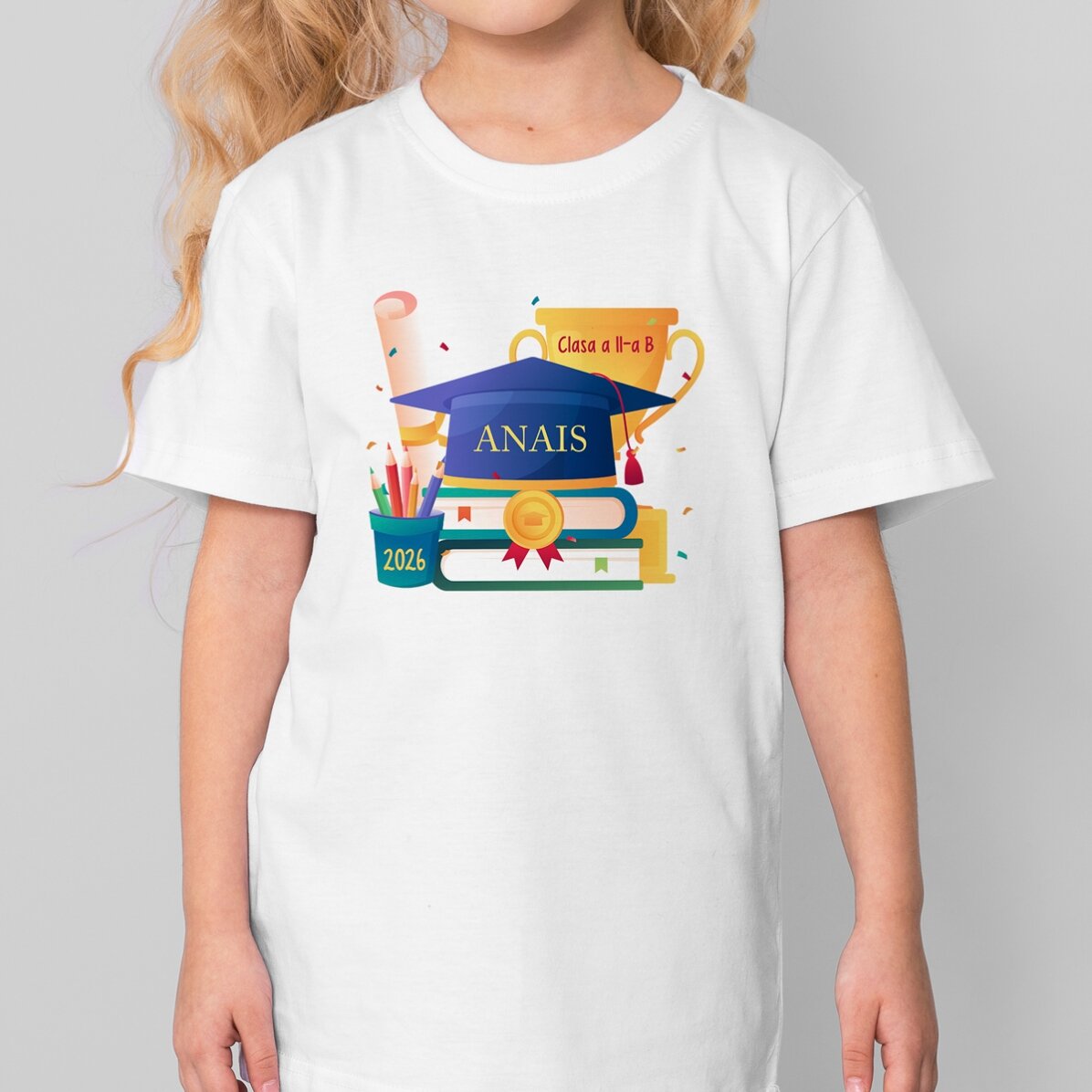 Tricou din bumbac pentru copii personalizat cu text - Absolventă 