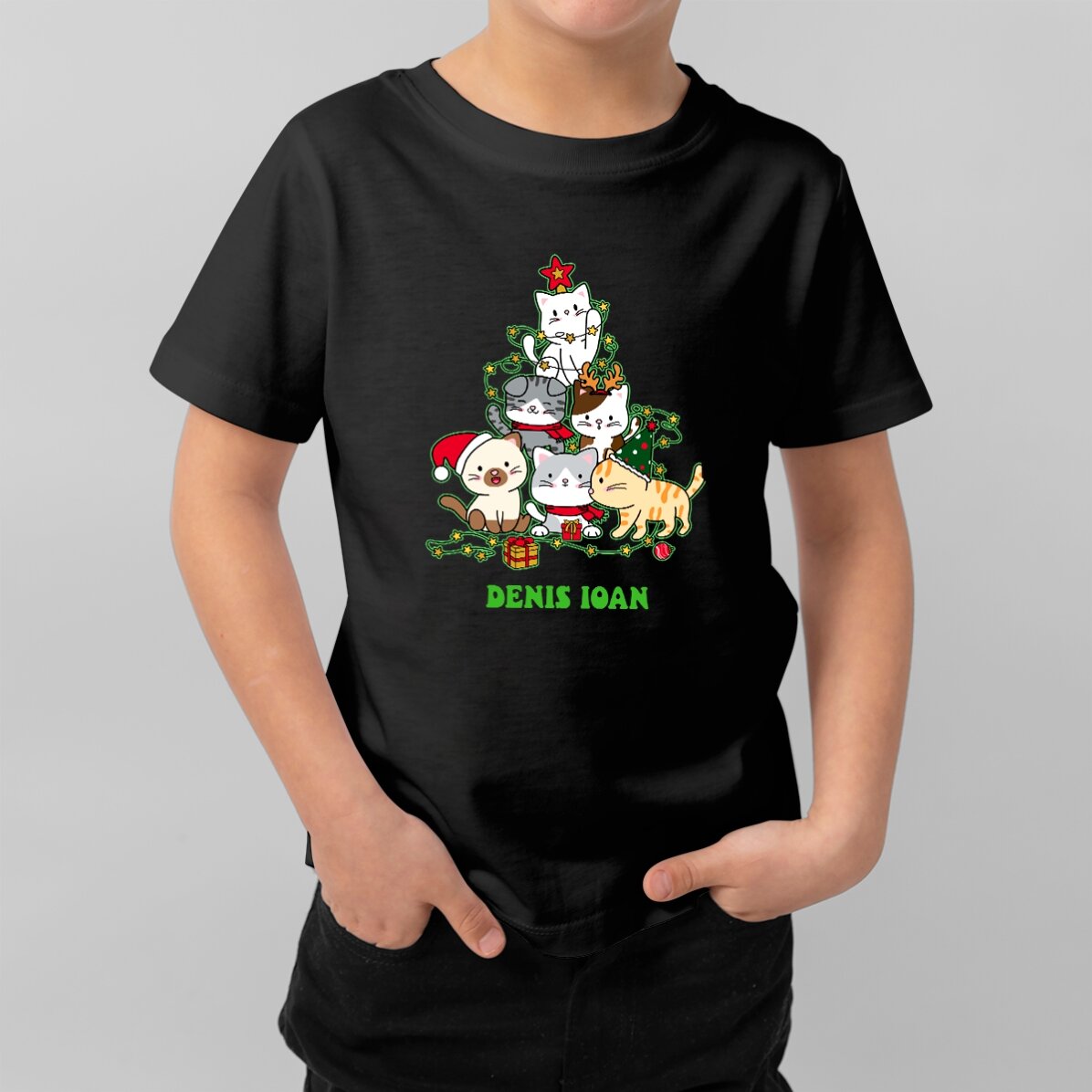 Tricou din bumbac pentru copii personalizat cu text - Catmas tree