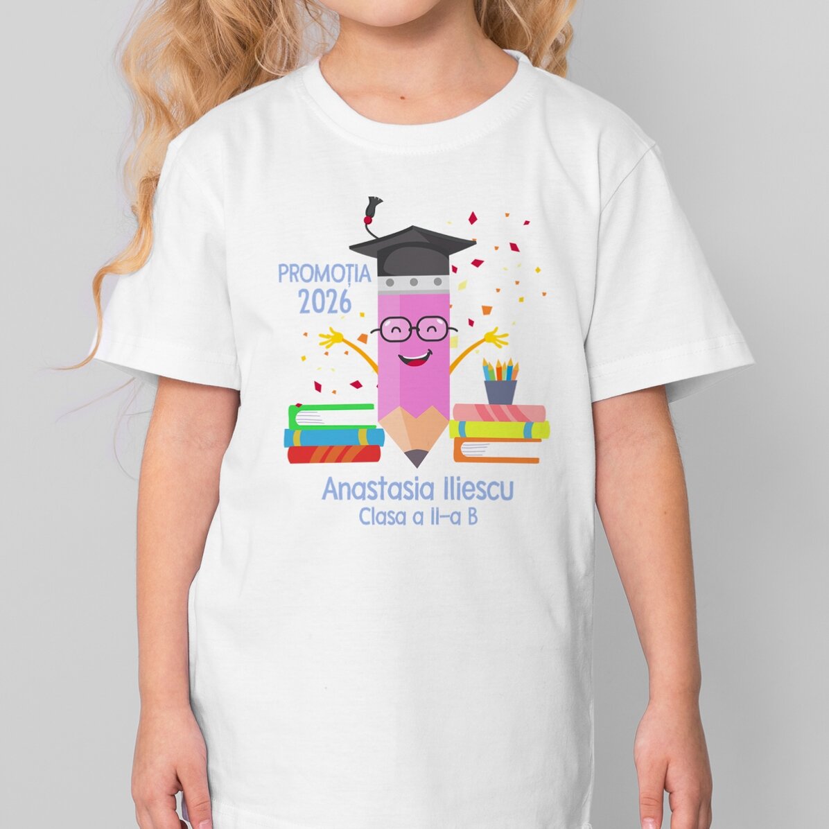 Tricou din bumbac pentru copii personalizat cu text - Creion absolvent