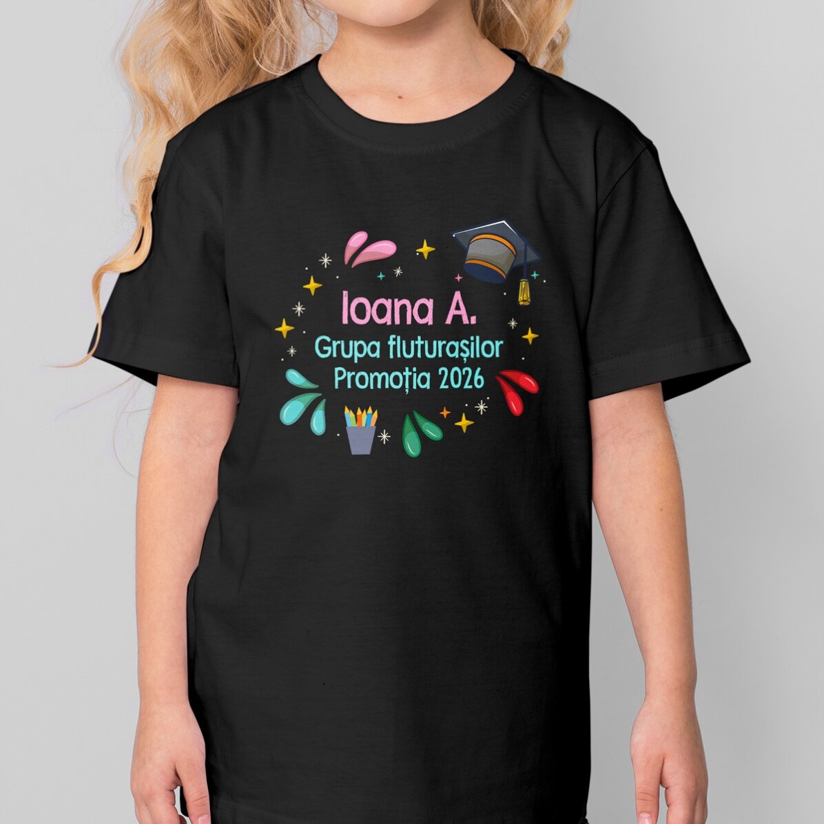 Tricou din bumbac pentru copii personalizat cu text - Culori
