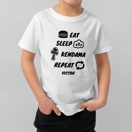 Tricou din bumbac pentru copii personalizat cu text - Eat, sleep, kendama, repeat