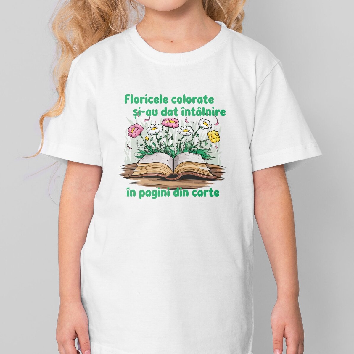 Tricou din bumbac pentru copii personalizat cu text - Floricele colorate