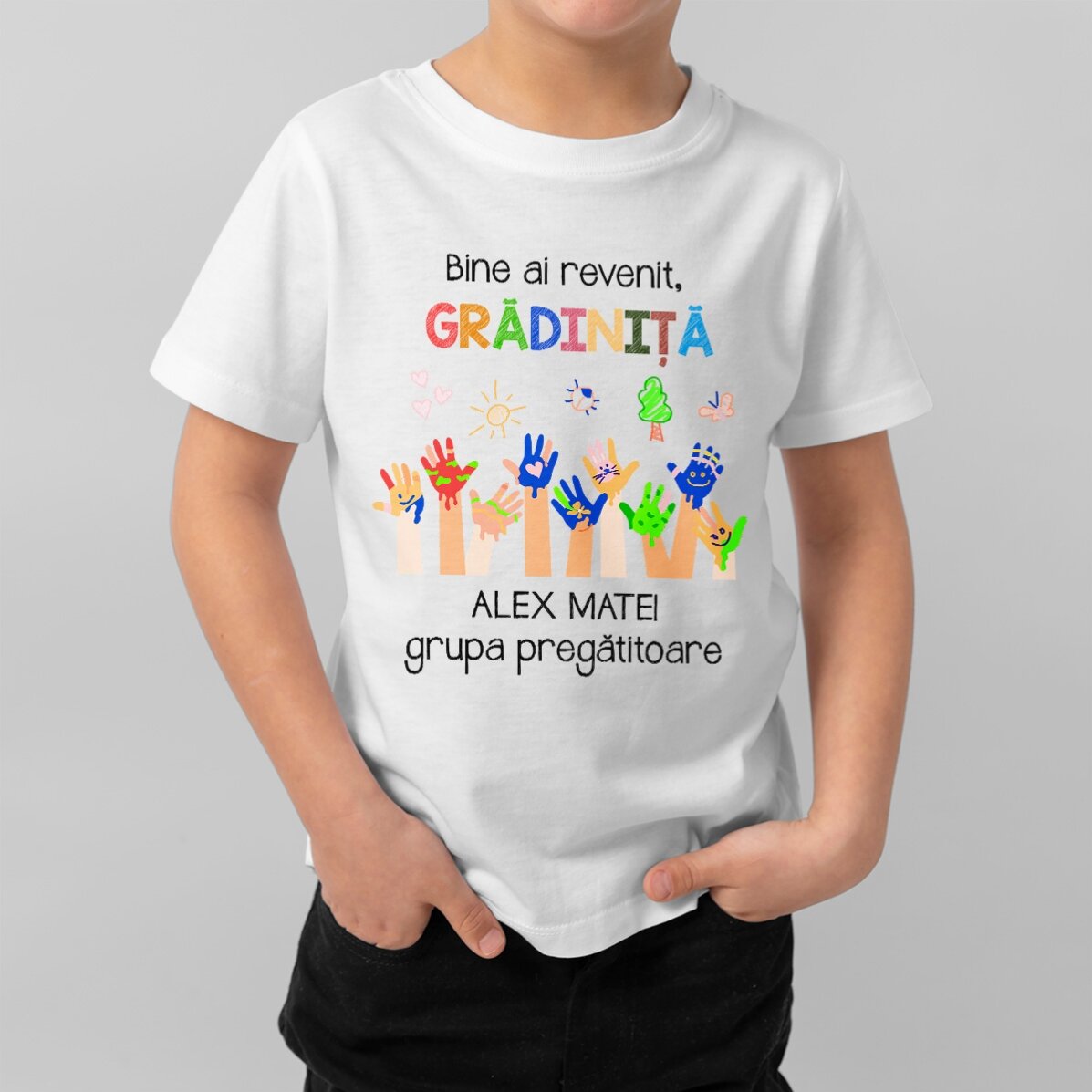 Tricou din bumbac pentru copii personalizat cu text - Grădiniță