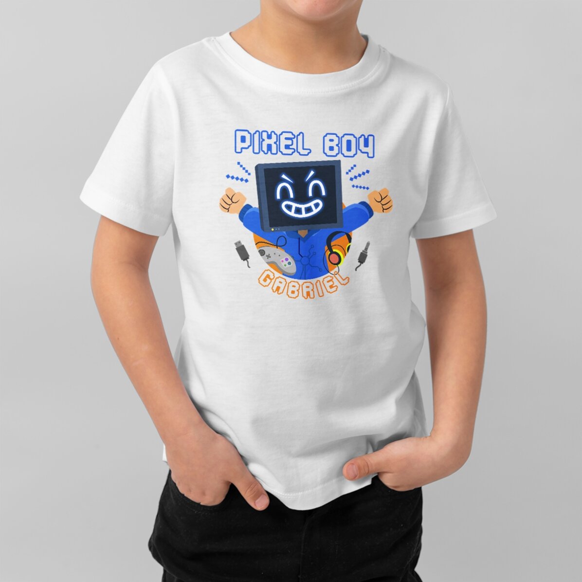 Tricou din bumbac pentru copii personalizat cu text - Pixel Boy