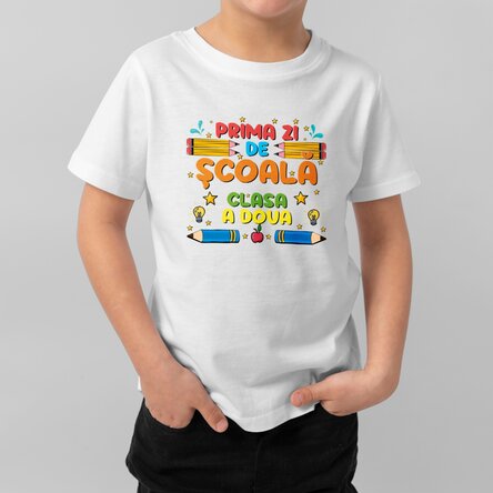 Tricou din bumbac pentru copii personalizat cu text - Prima zi de școală