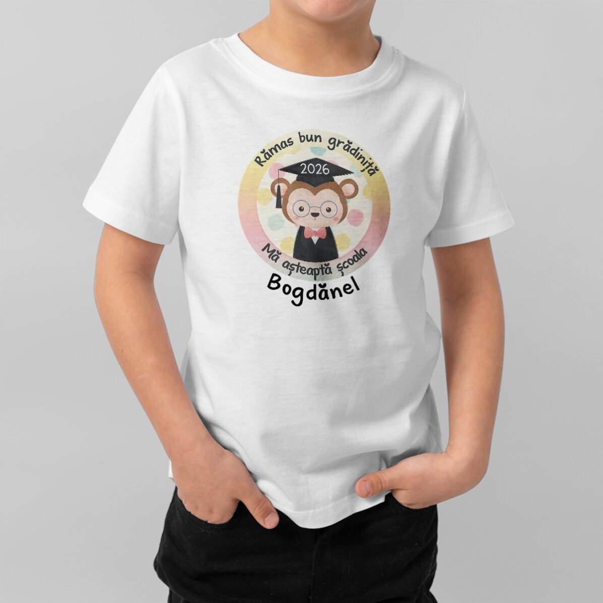 Tricou din bumbac pentru copii personalizat cu text - Rămas bun grădiniță