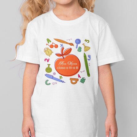 Tricou din bumbac pentru copii personalizat cu text - Rechizite