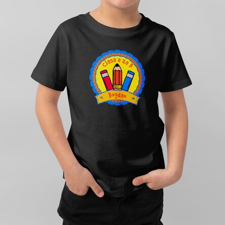 Tricou din bumbac pentru copii personalizat cu text - School Badge