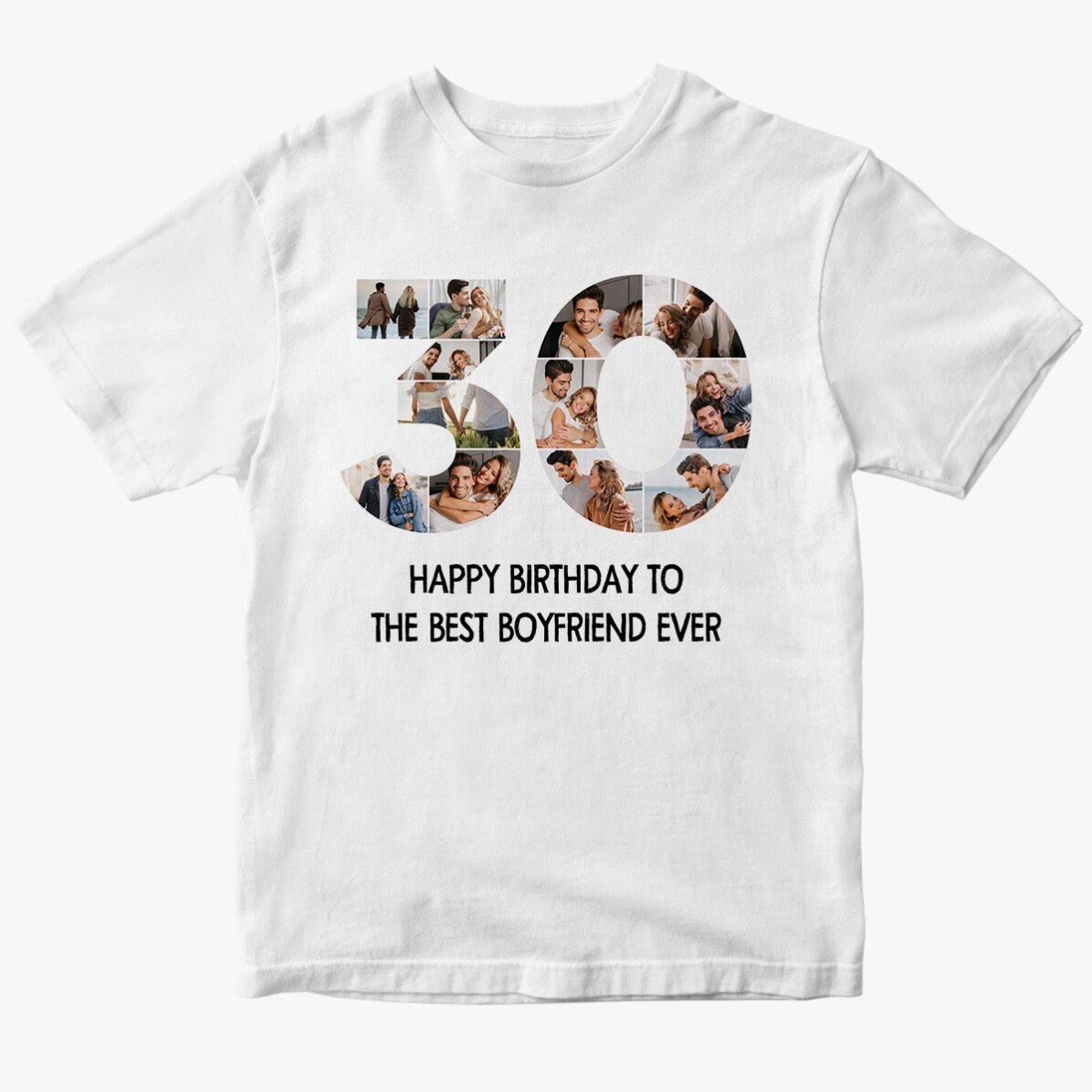 Tricou din bumbac personalizat cu 12 poze și mesaj - 30 de ani
