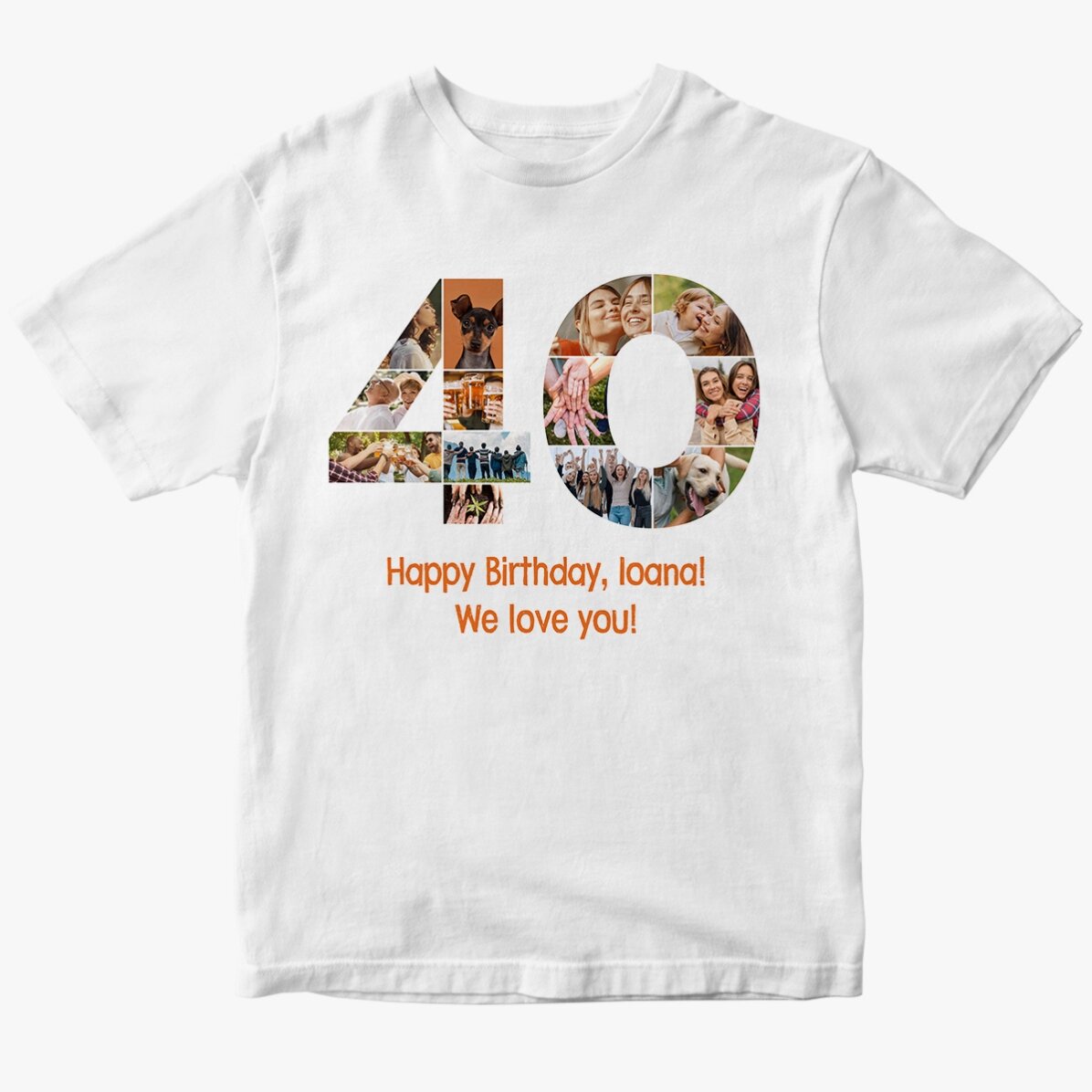 Tricou din bumbac personalizat cu 13 poze și mesaj - 40 de ani