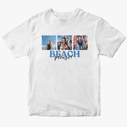 Tricou din bumbac personalizat cu 3 poze și mesaj - Beach, please!