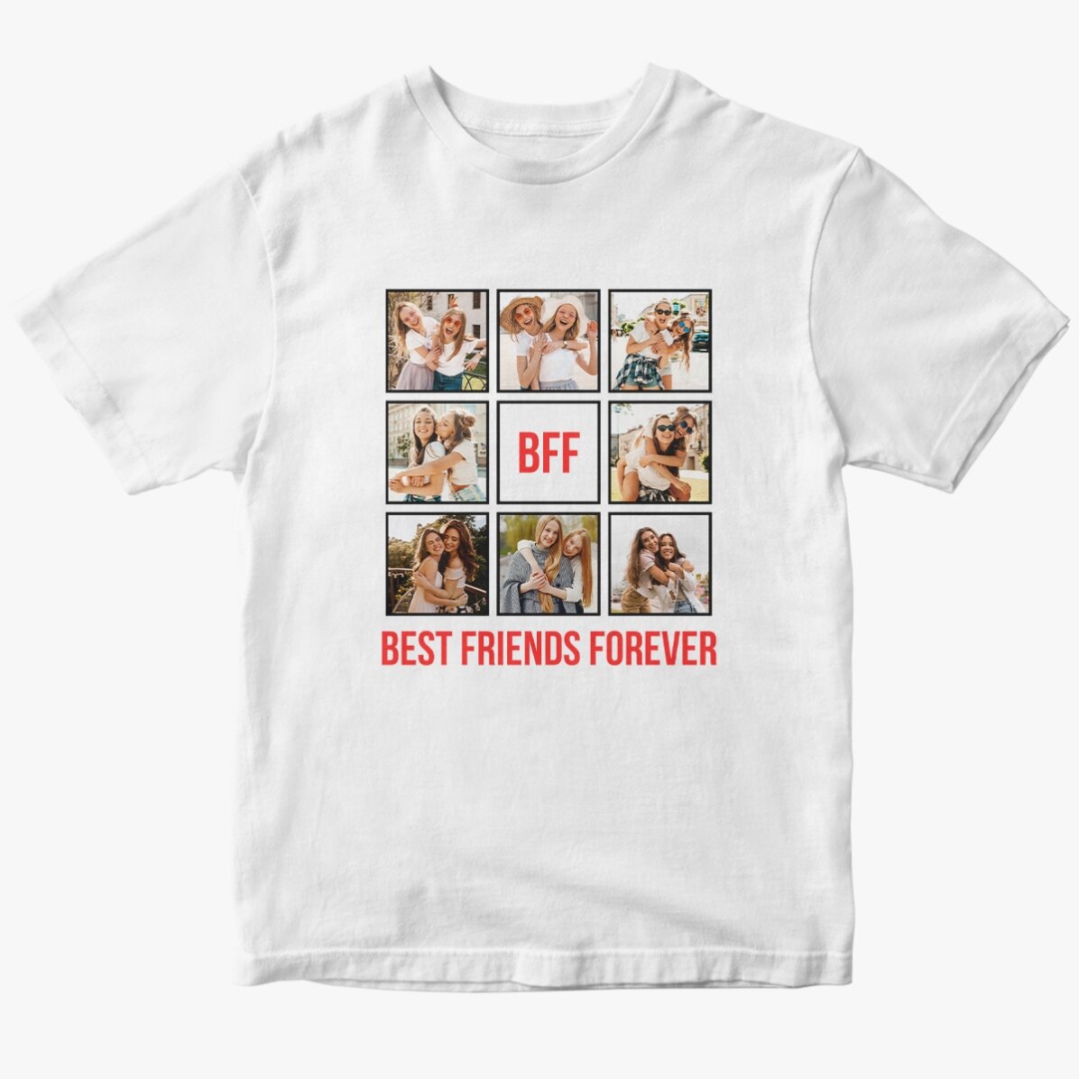 Tricou din bumbac personalizat cu 8 poze și text - Best Friends Forever