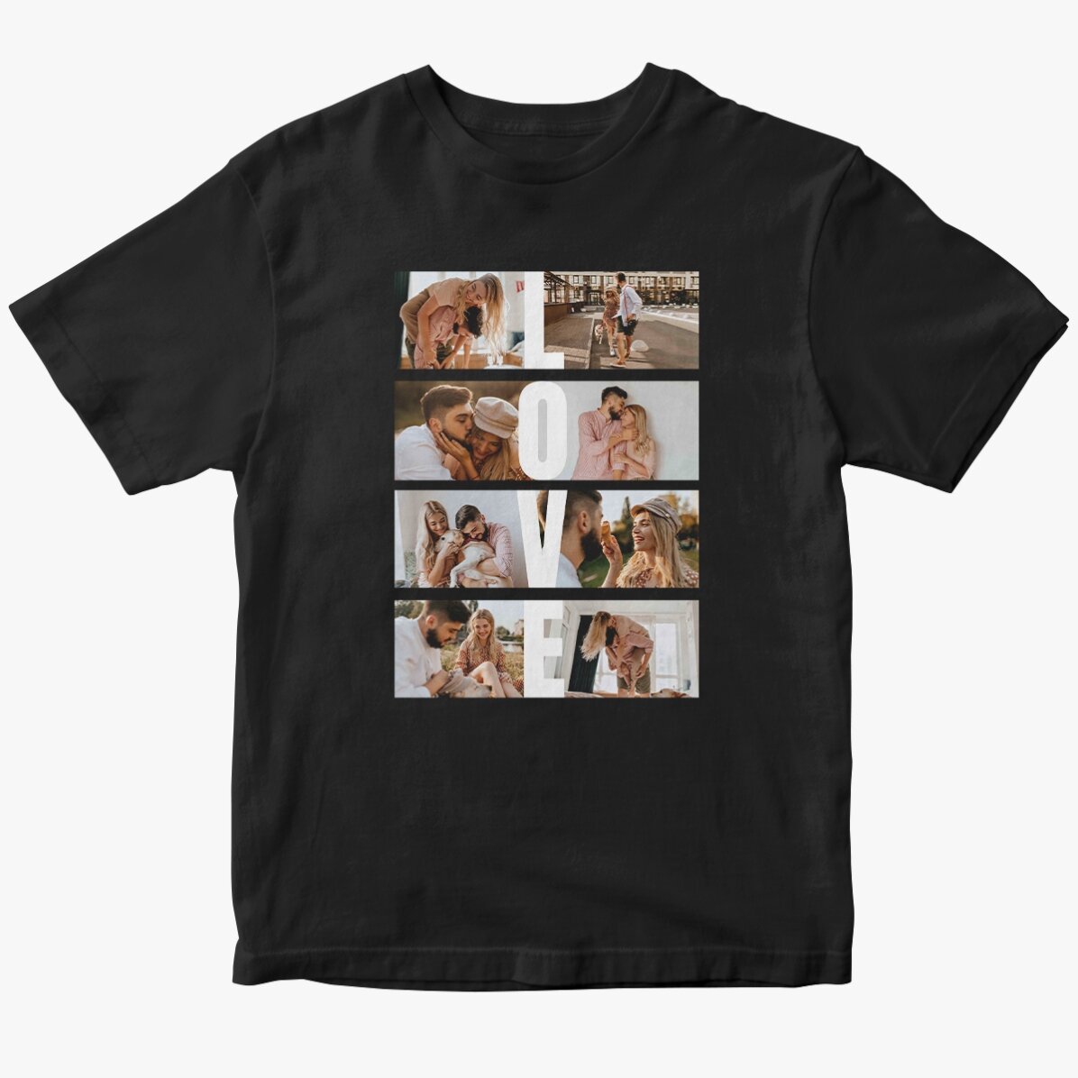 Tricou din bumbac personalizat cu 8 poze și text - LOVE