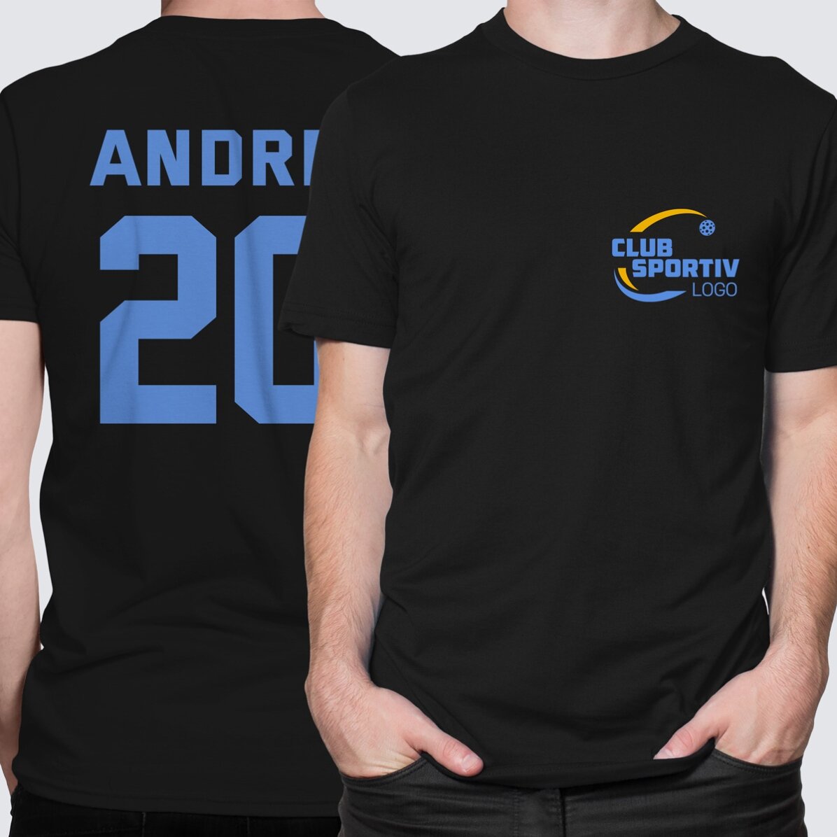 Tricou din bumbac personalizat cu logo pe față și număr pe spate