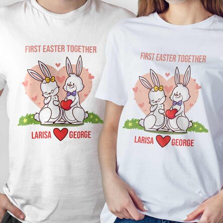 Tricou din bumbac personalizat cu mesaj - First Easter Together