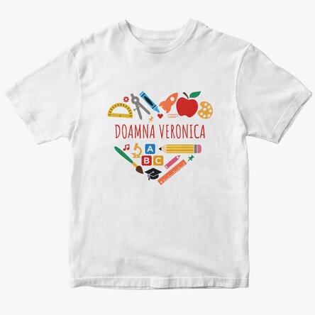 Tricou din bumbac personalizat cu nume pentru profesori - Heart