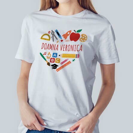 Tricou din bumbac personalizat cu nume pentru profesori - Heart