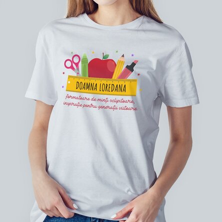 Tricou din bumbac personalizat cu nume pentru profesori - Rechizite
