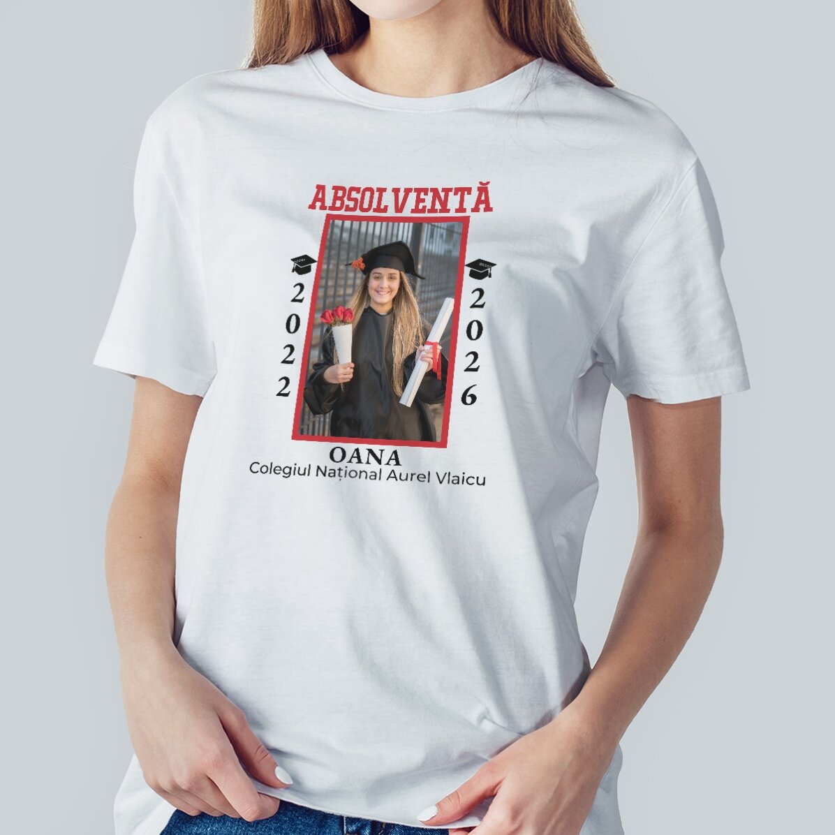 Tricou din bumbac personalizat cu poză și text - Absolvire