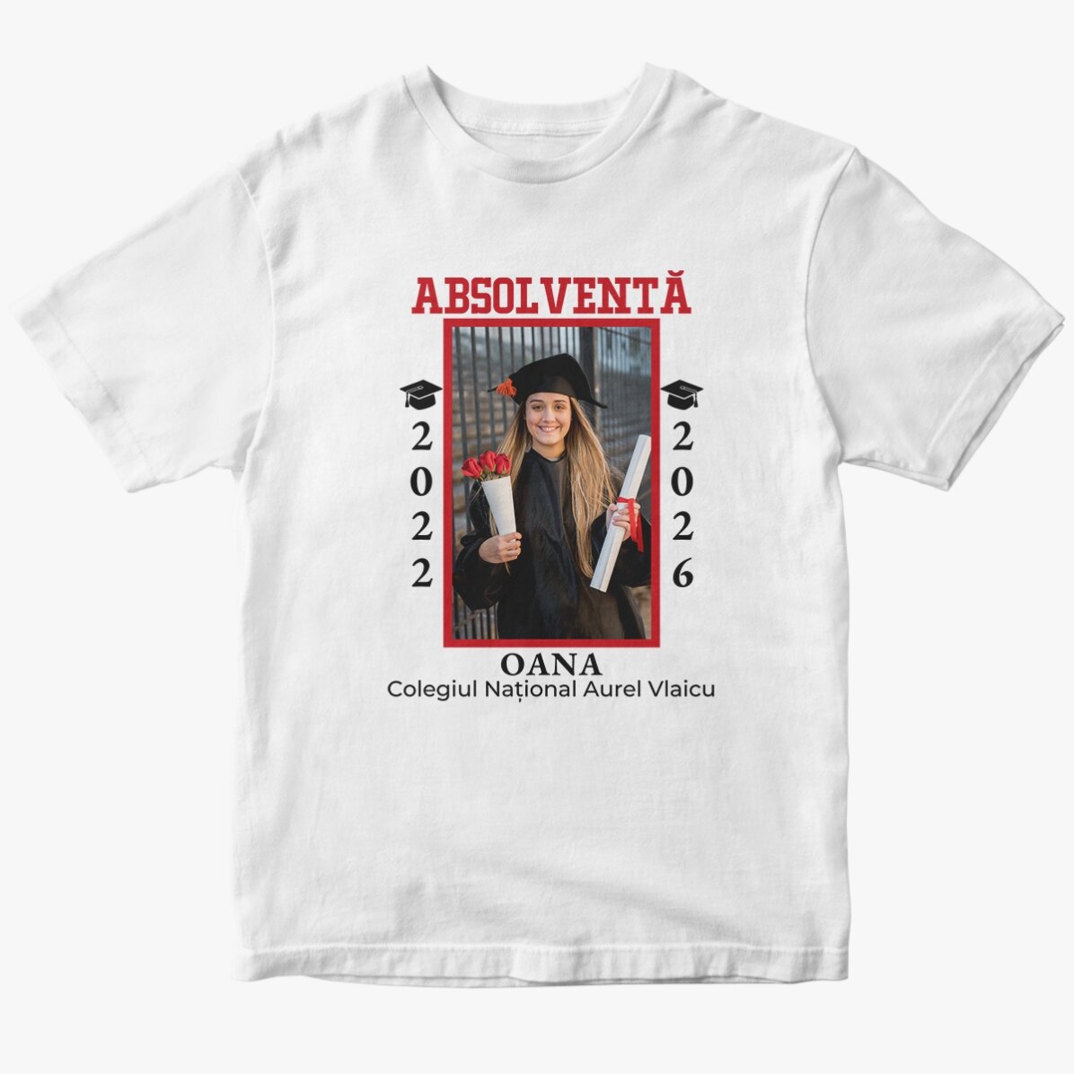 Tricou din bumbac personalizat cu poză și text - Absolvire