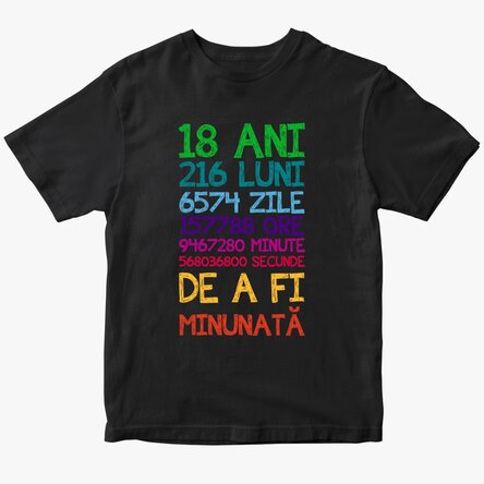 Tricou din bumbac personalizat cu text - 18 ani
