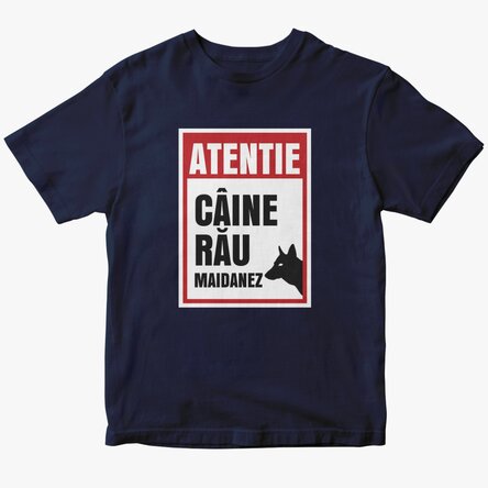 Tricou din bumbac personalizat cu text - Atenție, câine rău!