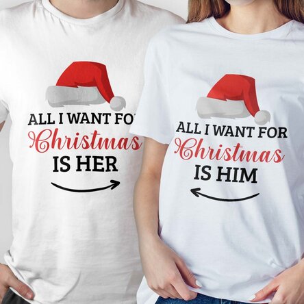 Tricou din bumbac personalizat cu text de Crăciun - All I want for Christmas