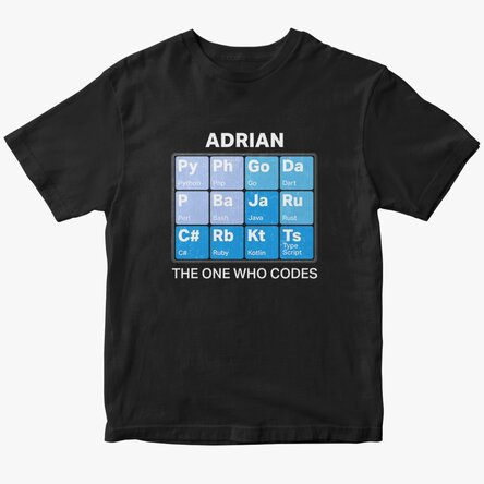 Tricou din bumbac personalizat cu text - Developer periodic table