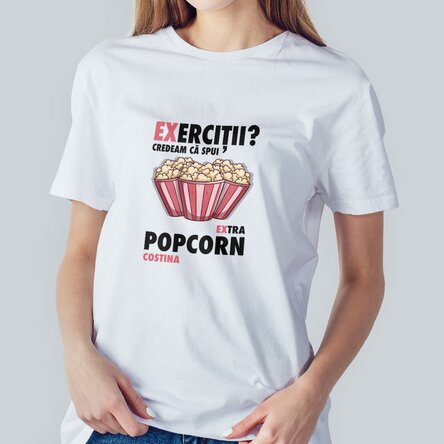 Tricou din bumbac personalizat cu text - Extra popcorn