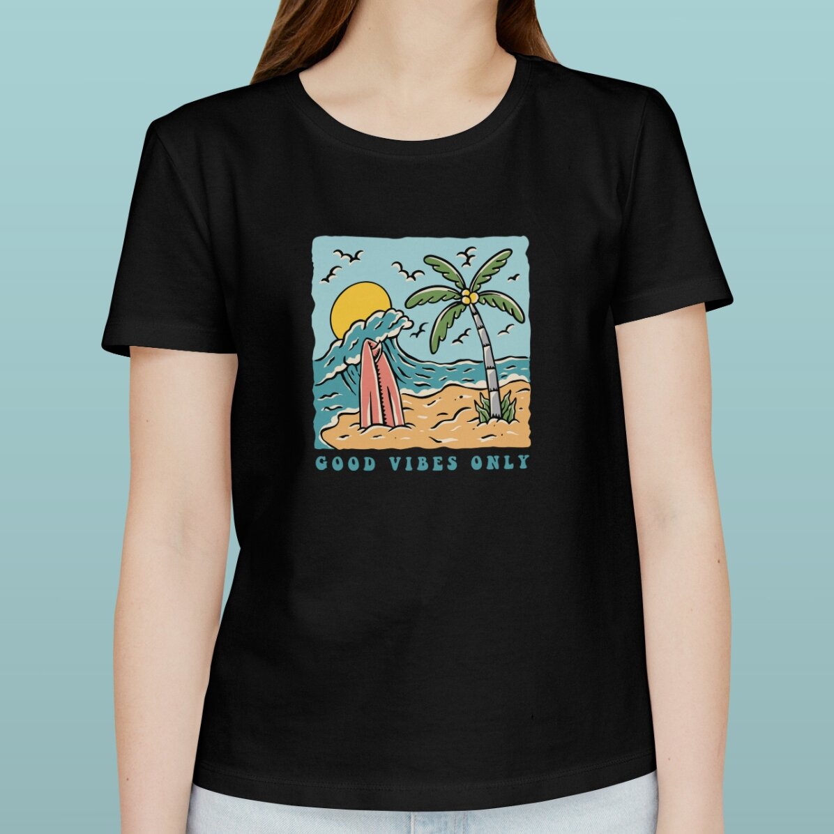 Tricou din bumbac personalizat cu text - Good vibes