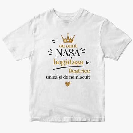 Tricou din bumbac personalizat cu text - Nașa bogătașa