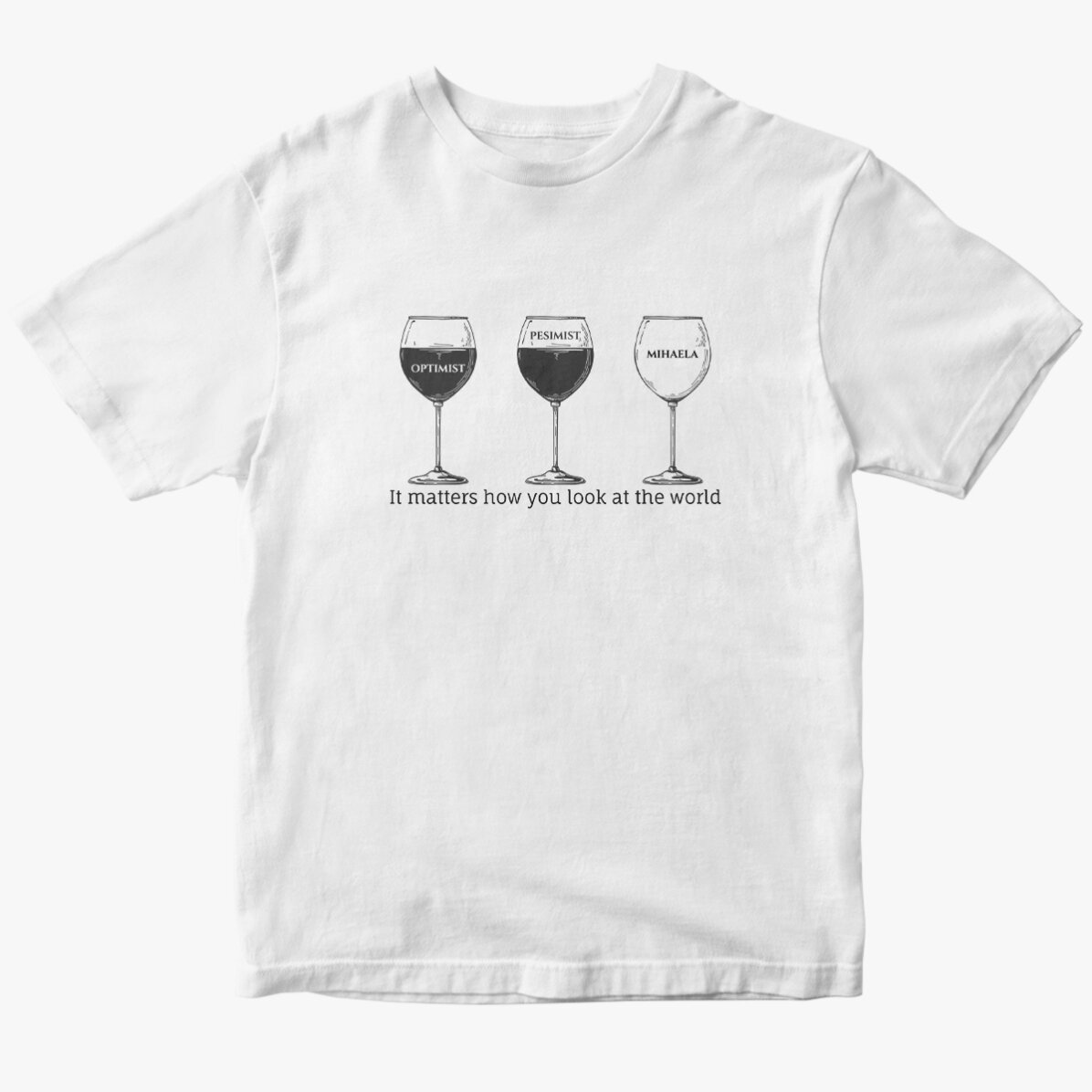 Tricou din bumbac personalizat cu text - Optimist, pesimist and me